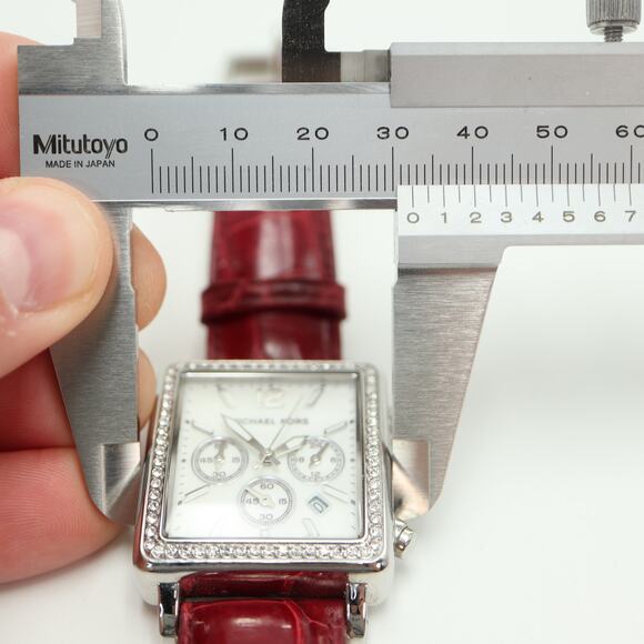 Michael Kors Silver Tone Square 33mm MOP Chronograph Watch Red Alligator Strap main image 13
